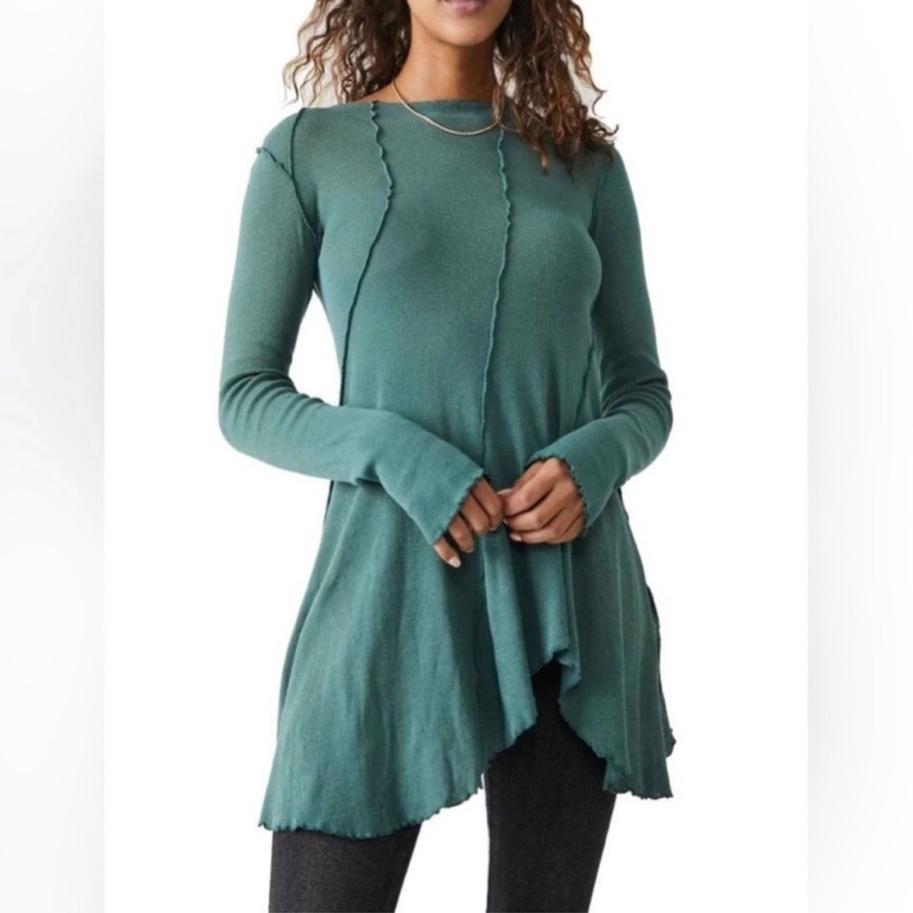 Free People NWT Swing Drapey Relaxed Long Sleeve Raw Edges Cotton Top small